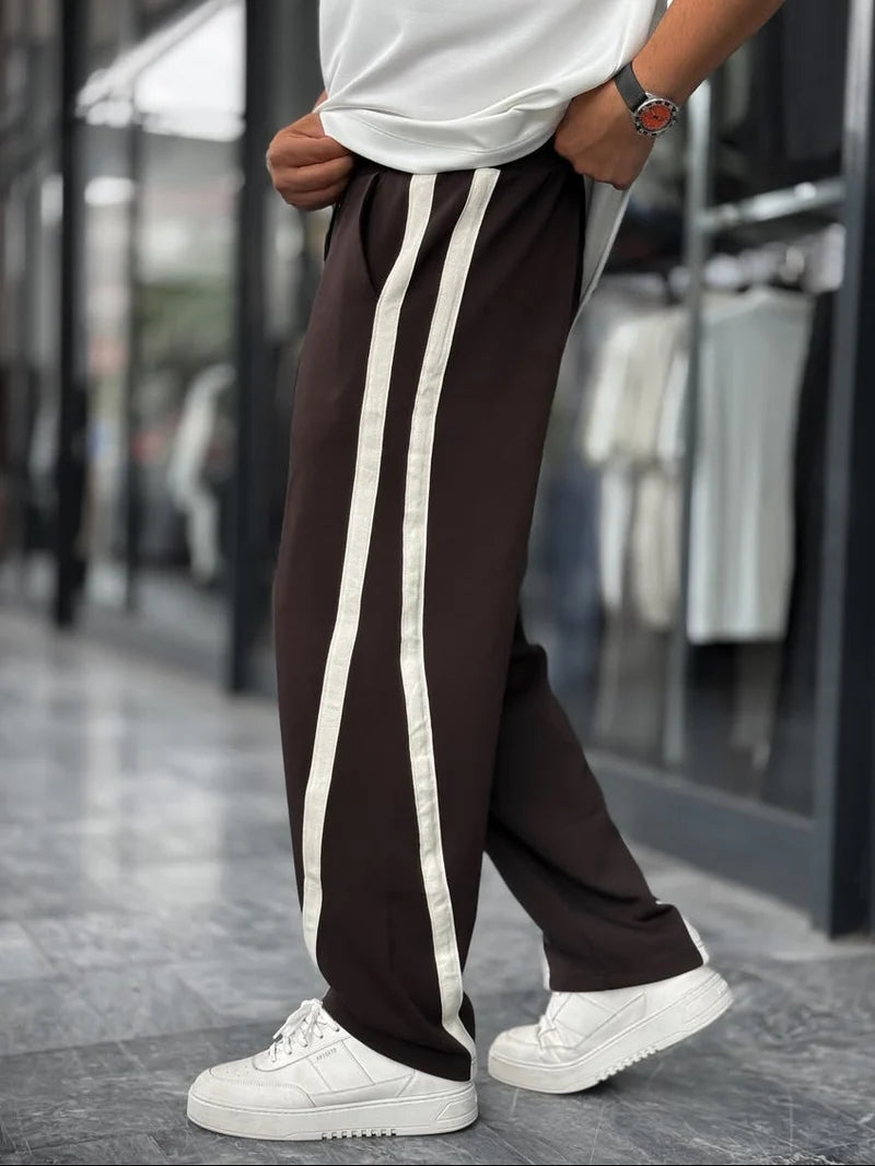 Pantalon Baggy A Bandes - MARRON