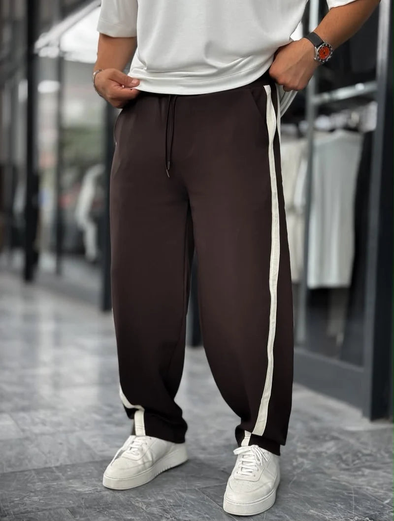 Pantalon Baggy A Bandes - MARRON