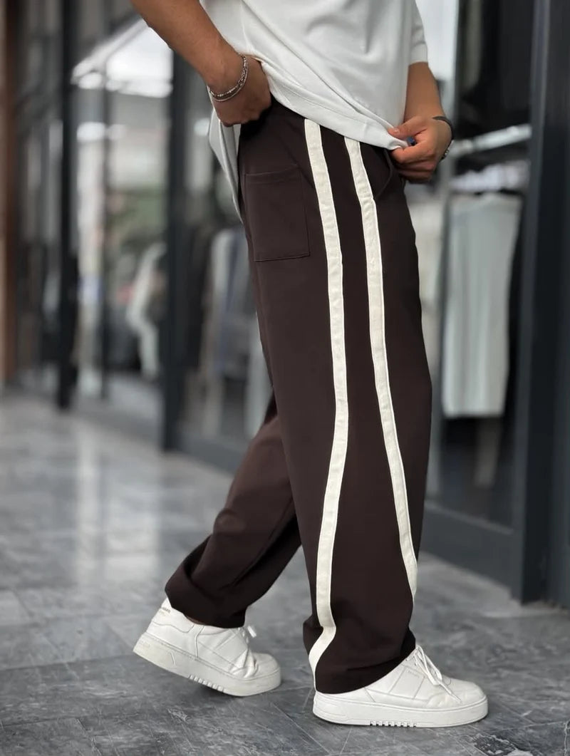 Pantalon Baggy A Bandes - MARRON